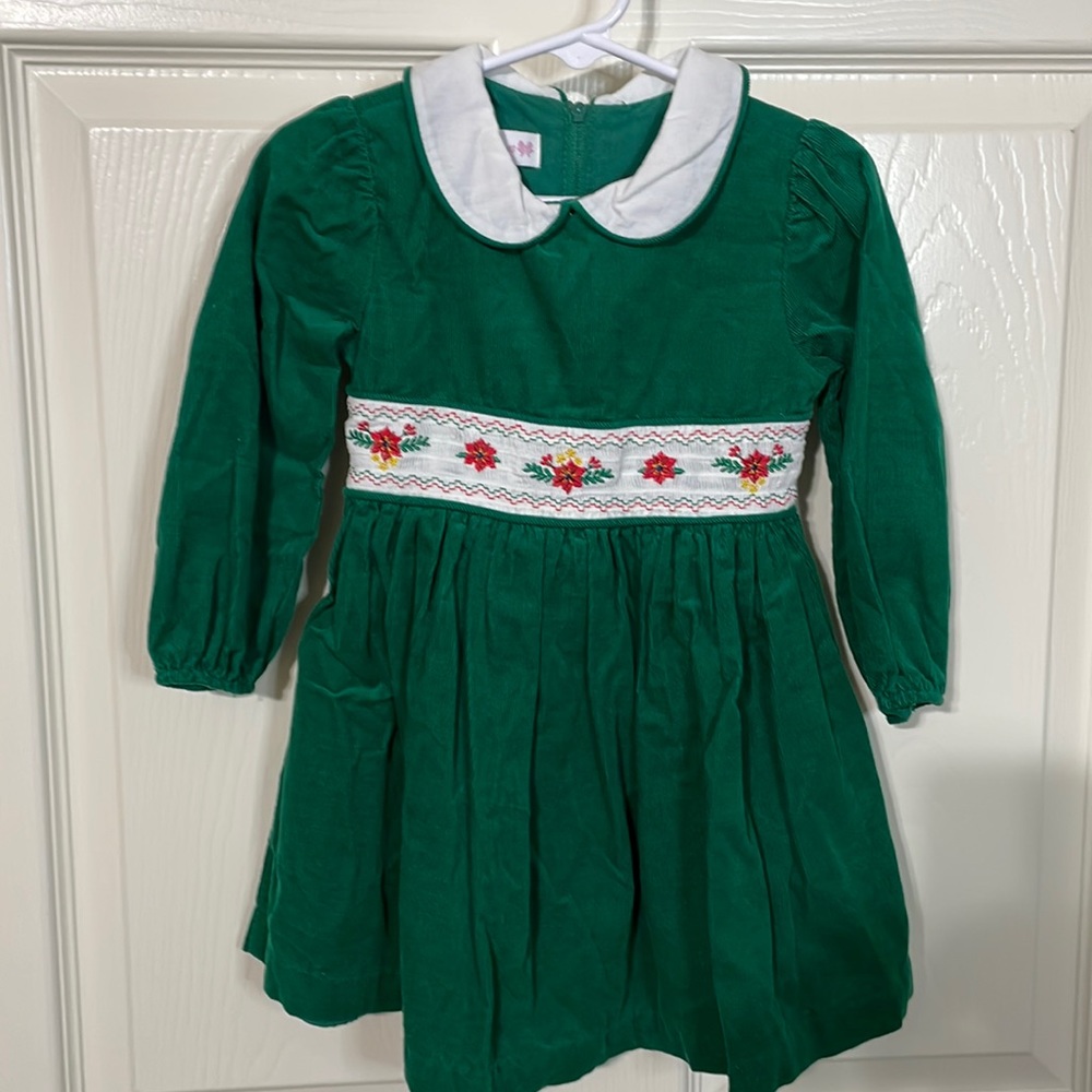 Bonnie Jean 2T Smocked Green Holiday Dress